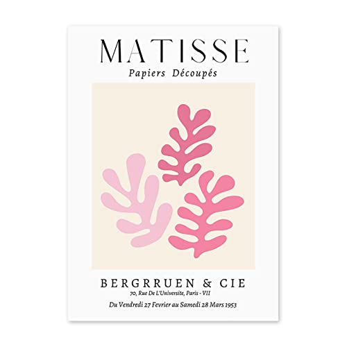 QUBTAN Abstrakte Matisse Rosa Korallenblatt Poster und Drucke Moderne Wandkunst Minimalistische Leinwand Malerei Nordische Ästhetische Bild für Home Dekor50x70cmx1Kein Rahmen von QUBTAN