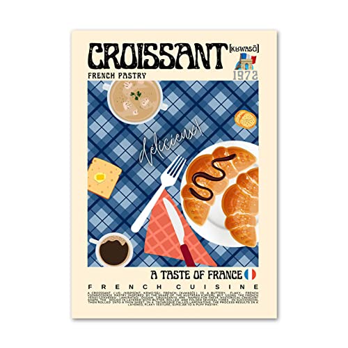 QUBTAN Croissant Essen Poster und druckt Moderne Wandkunst leckeres Essen Brot Leinwand Malerei ästhetische Bilder für Küche Home Dekor50x70cmx1Kein Rahmen von QUBTAN