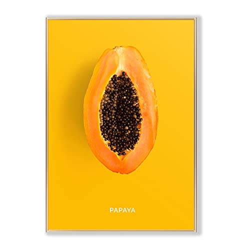 QUBTAN Frucht Papaya Poster Und Drucke Moderne Wandkunst Gelber Farbton Leinwand Malerei Nordische Ästhetik Bilder für Esszimmer Küche Dekor50x70cmx1Kein Rahmen von QUBTAN