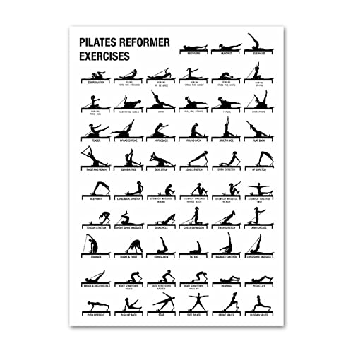 QUBTAN Pilates Übung Schwarz-Weiß-Diagramm Poster und Drucke Yoga Wandkunst Sport Leinwandmalerei Nordische Ästhetik Bild für Wohnkultur50x70cmx1Kein Rahmen von QUBTAN