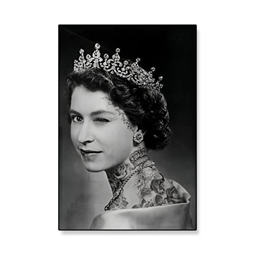 QUBTAN Queen Elizabeth II Portrait Poster und Drucke Moderne Wandkunst Schwarz Weiß Leinwand Malerei Nordische ästhetische Bilder für Wohnkultur40X60cmx1Kein Rahmen von QUBTAN