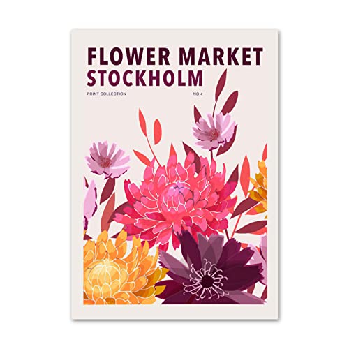 QUBTAN Stockholm Blumenmarkt Moderne Wandkunst Farbe Blumenblatt Stadt Leinwand Malerei Nordische ästhetische Bilder für Wohnzimmer Dekor 50x70cmx1Kein Rahmen von QUBTAN