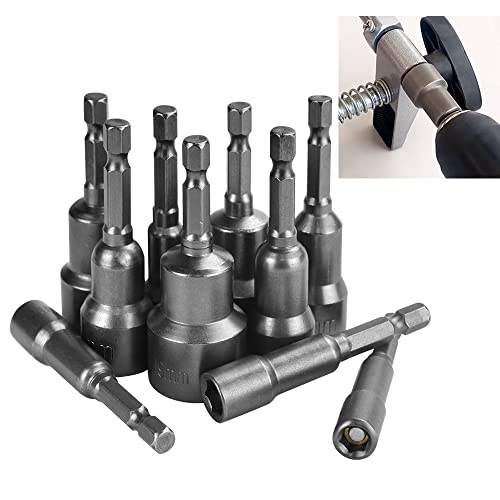 QUCUMER 10 Stücke Stecknuss Sechskant Adapter Magnetisch 6-19mm Steckschlüsselsatz Magnetisch Stecknussadapter Set Kohlenstoffstahl Sockeladapter Hex Bohrer Bitsatz für Bohrer Akkuschrauber Werkzeug von QUCUMER