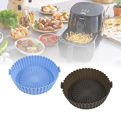 QUCUMER 2 Stück Air Fryer Silicone Pot Heißluftfritteuse Korb Silikon 5.7 zoll Wiederverwendbar Universal Air Fryer Basket Antihaft Luftfritteuse Matten für Backofen Mikrowelle Kuchenbackform von QUCUMER