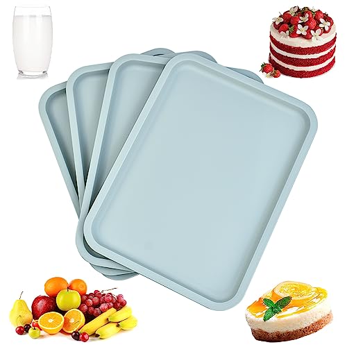 QUCUMER 4 Stücke Kunststofftablett Serviertabletts Tablett Aus Kunststoff 23*30.5cm Servierplatten Serviertablett Rechteckig Tabletts rutschfest Fast Food-Tablett für Küche Esszimmer Café (Blau Farbe) von QUCUMER