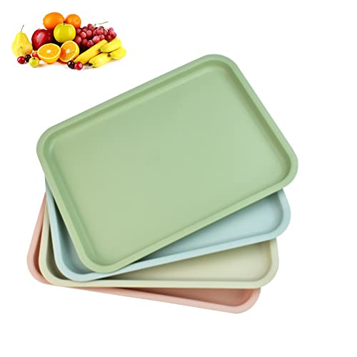 QUCUMER 4 Stücke Kunststofftablett Serviertabletts Tablett Aus Kunststoff 36.5*26.5cm Servierplatten Serviertablett Rechteckig Tabletts rutschfest Fast Food-Tablett für Küche Esszimmer Café (4 Farben) von QUCUMER