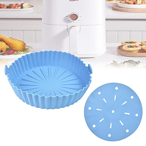 QUCUMER 2 Stück Air Fryer Silicone Pot Heißluftfritteuse Korb Silikon Durchmesser 22cm Wiederverwendbar Universal Air Fryer Basket Antihaft Luftfritteuse Matten für Backofen Mikrowelle Kuchenbackform von QUCUMER