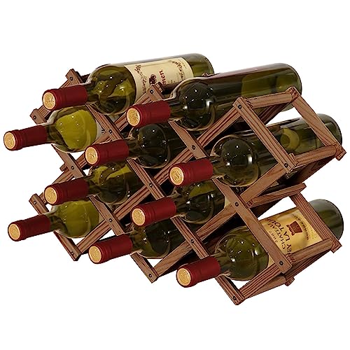 QUCUMER Weinregal Holz Klappbar 10 Flaschen Lagerung Weinständer Klein Flaschenregal Holz Faltbar Getränkeregal Holz Weinflaschenhalter Holz Rustikal Flaschenständer für Weinflasche Bierflasche von QUCUMER