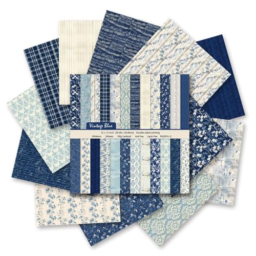 QUDUME Blaues Blumen-Scrapbook-Papier, 30,5 x 30,5 cm, doppelseitiges Blumen-Origami-Papier für Bastelmaterialien, Journaling, Scrapbooking, Zubehör, Kartenherstellung, Album, Dekoration von QUDUME