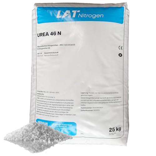 LAT Nitrogen UREA 46 N, Harnstoffdünger, Stickstoffdünger, Kopfdünger, Gartendünger für Ackerkulturen und Grünland - 25 kg Sack - geprillt, 46% Stickstoffgehalt von QUEBAg