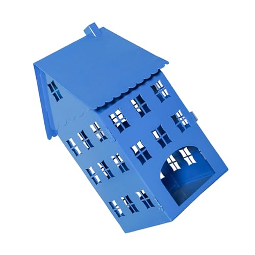 QUEENYARD Kerzenhalter, blaues Metall, Eishaus-Form, Teelichthalter, zum Aufhängen, Kerzenständer für den Innenbereich, Tischdekoration, Bauernhaus-Ornament von QUEENYARD