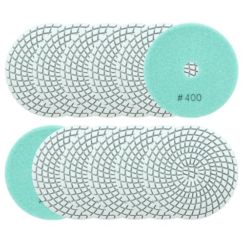 QUEFORET Diamant Polierpads Körnung 400-12 Stücke Nass Polierscheiben 100mm für Granit Marmor Quarz Kunststein, für Winkelschleifer von QUEFORET