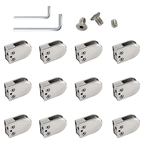 Glasgeländer, 12 Stück Glasklemmen aus Edelstahl, 8–12 mm, flache Rückseite, verstellbar, for Haus, Garten, Balkon, Glasregalklemme, zuverlässiger(10mm) von QUEMUONN