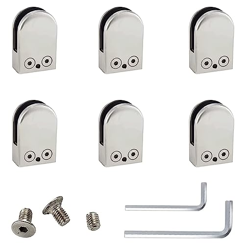 Glasgeländer, 6 Stück Glasklammern, 304 Edelstahl, flache Rückseite, U-Form, verstellbare Befestigungen, Glasklemmen for Geländertreppen, zuverlässiger(8mm) von QUEMUONN