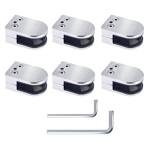 Glasgeländer, Set mit 6 U-förmigen Glasklemmen, Glasklemmen aus Edelstahl, 1/4-1/2 Zoll dick, verstellbar, zuverlässiger(8~10mm) von QUEMUONN