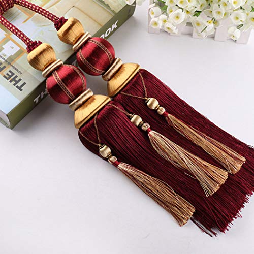 Raffhalter für Vorhänge, Raffhalter für Vorhänge, 1 Paar Luxus Europäischen Quaste Tieback Doppel Geflochtene Ball Gardinen Holdback Hause Dekoration Fenster Behandlung Acce(Wine Red) von QUEMUONN