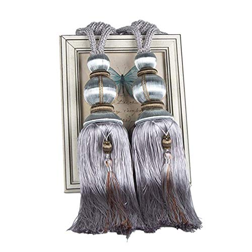 Raffhalter für Vorhänge, Raffhalter für Vorhänge, 1 Paar Seilrücken for Vorhangzubehör, Perlenkugel, Perlenquaste, Hängekugel, Burgunderrot(Silver Gray) von QUEMUONN