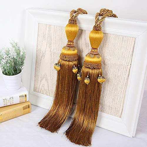 Raffhalter für Vorhänge, Raffhalter für Vorhänge, 1 Paar Vorhangschnalle im europäischen Stil mit Quaste, Raffhalter for Wohnzimmer und Schlafzimmer, Quastenrücken, Holdback(Golden) von QUEMUONN