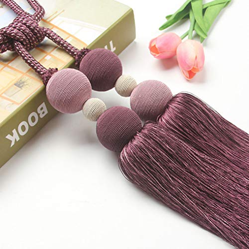 Raffhalter für Vorhänge, Raffhalter für Vorhänge, 1 Paar nordische Polyester geflochtene Bälle Vorhang hängen Quaste Luxus Fenster Gardinen Raffhalter Seil for Wohnzimmer Veranda B(Purple) von QUEMUONN