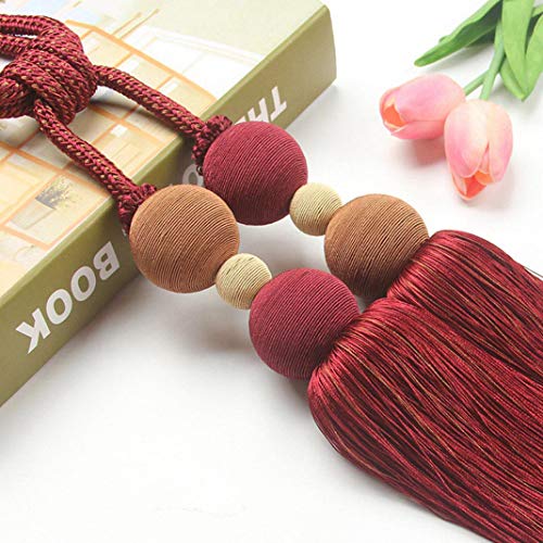 Raffhalter für Vorhänge, Raffhalter für Vorhänge, 1 Paar nordische Polyester geflochtene Bälle Vorhang hängen Quaste Luxus Fenster Gardinen Raffhalter Seil for Wohnzimmer Veranda B(Wine Red) von QUEMUONN