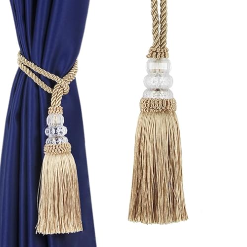 Raffhalter für Vorhänge, Raffhalter für Vorhänge, 2PC Kristall Perlen Quaste zurück Dekorative Wohnkultur Kordel for Vorhänge Schnalle Seil Zimmer Zubehör(Gold) von QUEMUONN