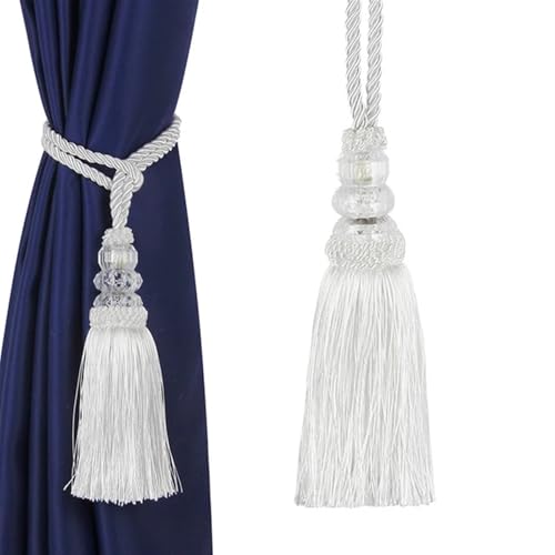 Raffhalter für Vorhänge, Raffhalter für Vorhänge, 2PC Kristall Perlen Quaste zurück Dekorative Wohnkultur Kordel for Vorhänge Schnalle Seil Zimmer Zubehör(White) von QUEMUONN