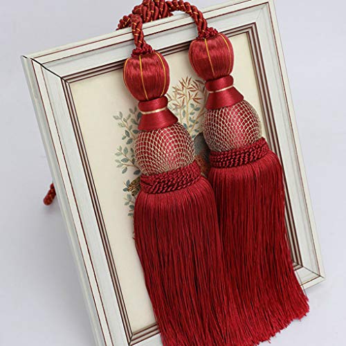 Raffhalter für Vorhänge, Raffhalter für Vorhänge, Exquisite Quasten-Fransen-Rückseiten, Wohnzimmer, Schlafzimmer, hängende Bälle for Veranda-Vorhang-Halteseil(Burgundy) von QUEMUONN
