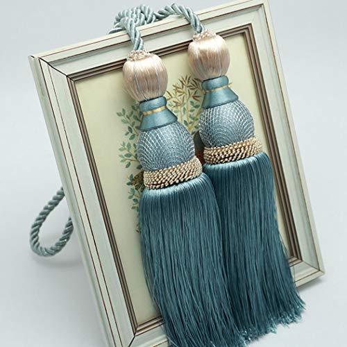 Raffhalter für Vorhänge, Raffhalter für Vorhänge, Exquisite Quasten-Fransen-Rückseiten, Wohnzimmer, Schlafzimmer, hängende Bälle for Veranda-Vorhang-Halteseil(Grey Blue) von QUEMUONN
