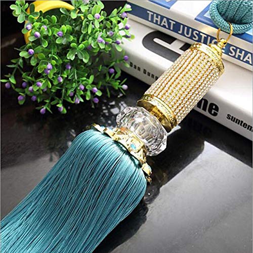 Raffhalter für Vorhänge, Raffhalter für Vorhänge, Fenster Diamant Kristall Seil Krawatte Raffhalter Zimmer Quaste Dekoration 7 Farben Vorhänge for Wohnzimmer, Weiß, 90cm(Blue) von QUEMUONN