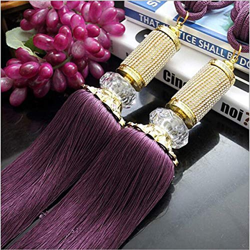 Raffhalter für Vorhänge, Raffhalter für Vorhänge, Fenster Diamant Kristall Seil Krawatte Raffhalter Zimmer Quaste Dekoration 7 Farben Vorhänge for Wohnzimmer, Weiß, 90cm(Purple) von QUEMUONN