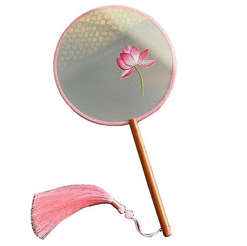 Runder Fächer mit chinesischer Stickerei, Brauthochzeit, bestickter Handfächer mit Blumen, durchscheinender runder Seidenfächer im chinesischen Stil von QUEMUONN