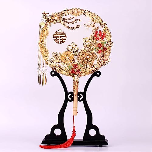 Runder Fächer mit chinesischer Stickerei, Chinesischer Handfächer, Handfächer for Frauen und Mädchen im täglichen Gebrauch, doppelseitig bestickter Fächer von QUEMUONN