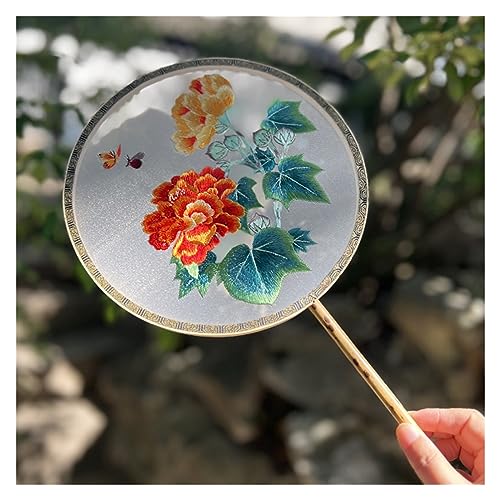 Runder Fächer mit chinesischer Stickerei, Chinesischer Handfächer, runder Fächer, Handfächer for Frauen und Mädchen for den täglichen Gebrauch, doppelseitig bestickter Fächer von QUEMUONN