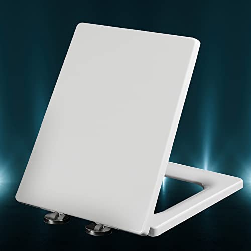 Toilettensitz, Antibakterieller Toilettendeckel, quadratische Form, Toilettensitz mit rutschfesten Sitzpuffern, ~(40~45cm*34.5cm) von QUEMUONN