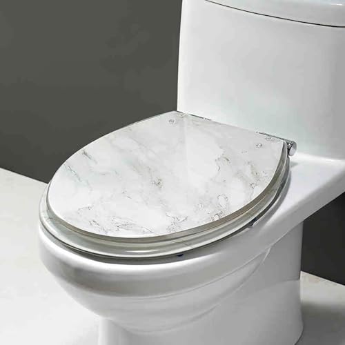 Toilettensitz, Toilettensitz-Unterverriegelung aus Harz mit Absenkautomatik for halbgeschlossene Toiletten, 42 x 36 cm, mehrfarbig(Style-1) von QUEMUONN
