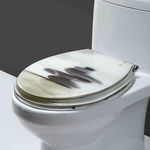 Toilettensitz, Toilettensitz-Unterverriegelung aus Harz mit Absenkautomatik for halbgeschlossene Toiletten, 42 x 36 cm, mehrfarbig(Style-7) von QUEMUONN