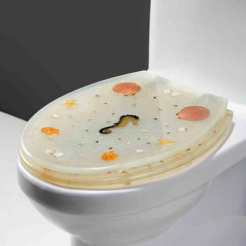 Toilettensitz, Toilettensitz aus Harz for Toiletten vom Typ U/V/O, mehrfarbig, 36 x 42 cm, Lochabstand 13–21 cm(K Style) von QUEMUONN