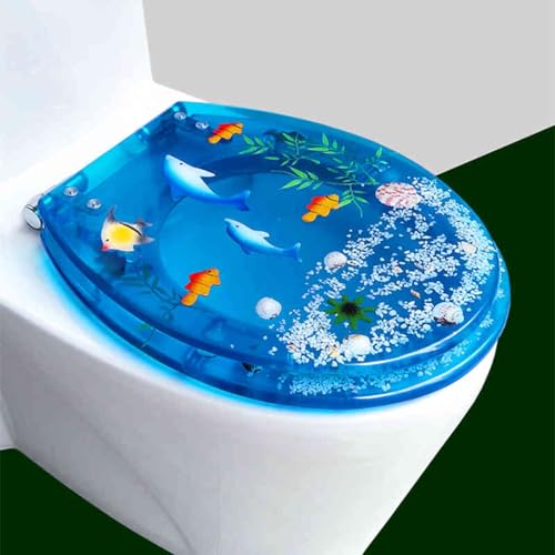 Toilettensitz, Toilettensitz aus Harz mit Absenkautomatik und Schnellverschluss, U/V/O-Halbpackung, Toilette, mehrfarbig, 40–47 x 32–38 cm(C Style) von QUEMUONN