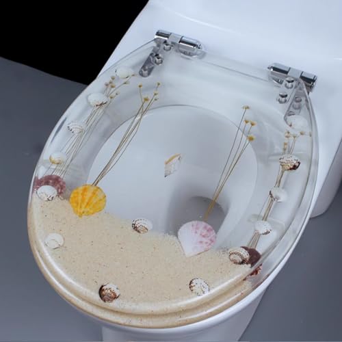 Toilettensitz, Toilettensitz aus Harz mit langsam schließender Schnellentriegelung, mehrfarbig, 36 x 43 cm, U/V/O, 10–20 cm Lochabstand(E Style) von QUEMUONN