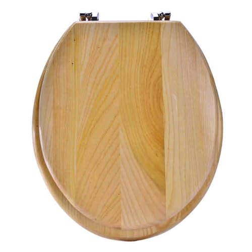 Toilettensitz, Toilettensitz aus Holz mit Absenkautomatik for U/V/O-Toiletten mit Lochabstand 11,5–21,5 cm(Original Wood Color-o Type,35 * 40-44cm) von QUEMUONN