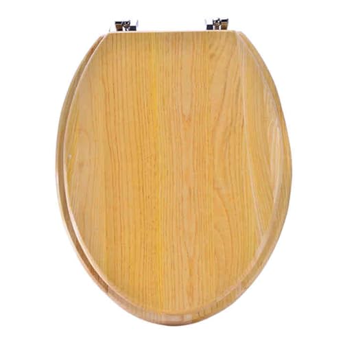 Toilettensitz, Toilettensitz aus Holz mit Absenkautomatik for U/V/O-Toiletten mit Lochabstand 11,5–21,5 cm(Original Wood Color-v Type,35 * 44-47cm) von QUEMUONN