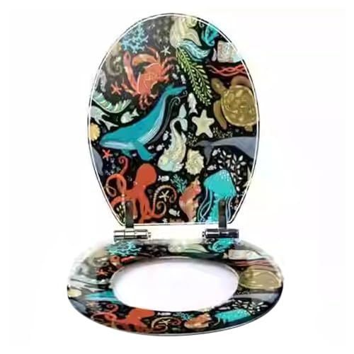 Toilettensitz, Toilettensitz aus Kunstharz mit Absenkautomatik und Schnellverschluss, for Toiletten in U-/V-/O-Form, 33–39 x 40–48 cm, mehrfarbig(A Style) von QUEMUONN