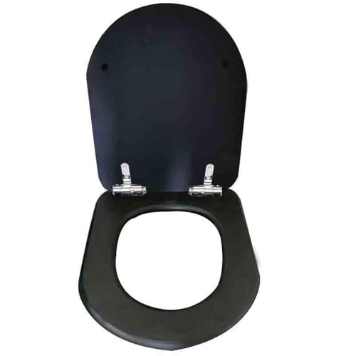 Toilettensitz, Toilettensitz aus Massivholz, Schnellverschluss, Absenkautomatik, verstellbares Scharnier, mehrfarbig, 43 x 36/44 x 36 cm(Black-u,44 * 36 cm) von QUEMUONN