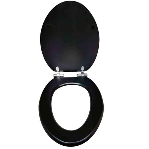 Toilettensitz, Toilettensitz aus Massivholz, Schnellverschluss, Absenkautomatik, verstellbares Scharnier, mehrfarbig, 43 x 36/44 x 36 cm(Black-v,44 * 36 cm) von QUEMUONN