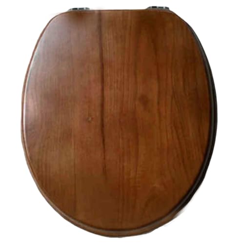 Toilettensitz, Toilettensitz aus Massivholz, Schnellverschluss, Absenkautomatik, verstellbares Scharnier, mehrfarbig, 43 x 36/44 x 36 cm(Walnut-o,43 * 36 cm) von QUEMUONN