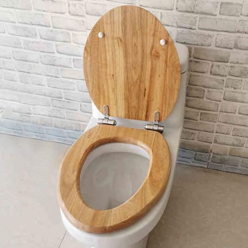 Toilettensitz, Toilettensitz aus Massivholz, Schnellverschluss, Absenkautomatik, verstellbares Scharnier, mehrfarbig, 43 x 36/44 x 36 cm(Wood-v,44 * 36 cm) von QUEMUONN