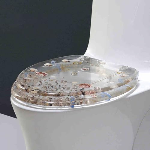 Toilettensitz, Toilettensitzbezug aus Harz mit langsamer Schließung, mehrfarbig, 44 x 36,5 cm(Style-1) von QUEMUONN