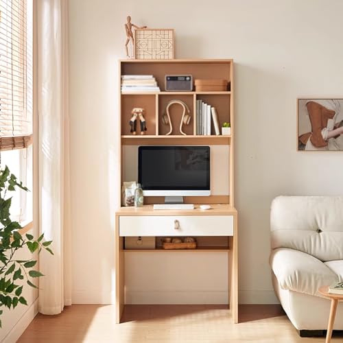 QUEMZAR Schreibtisch mit Regal, Computertisch mit viel Stauraum, Bürotisch Arbeitstisch Tisch Mit Kabelmanagementloch für Wohnzimmer Büro, Platz sparen von QUEMZAR