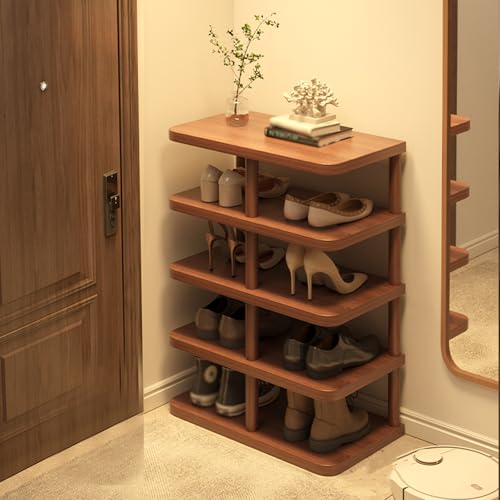 QUEMZAR Schuhregal Platzsparend, Schuhregal Schmal und Hoch für Diele Flur Eingangsbereich, Walnuss 48 * 24 * 64cm von QUEMZAR