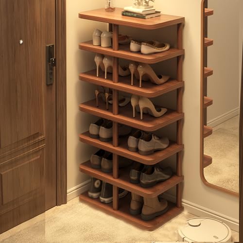 QUEMZAR Schuhregal Platzsparend, Schuhregal Schmal und Hoch für Diele Flur Eingangsbereich, Walnuss 48 * 24 * 96cm von QUEMZAR